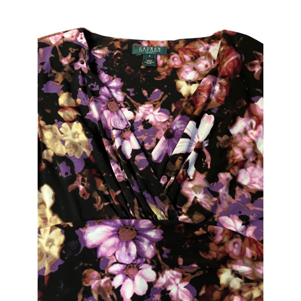 Lauren Ralph Lauren Floral Sheath Dress Womens 8 Ruched Midi Used - Picture 11 of 12